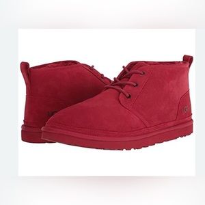 UGG Ankle Boots Mens Size 6 Neumel Red Suede Lace Up Sheepskin Lined